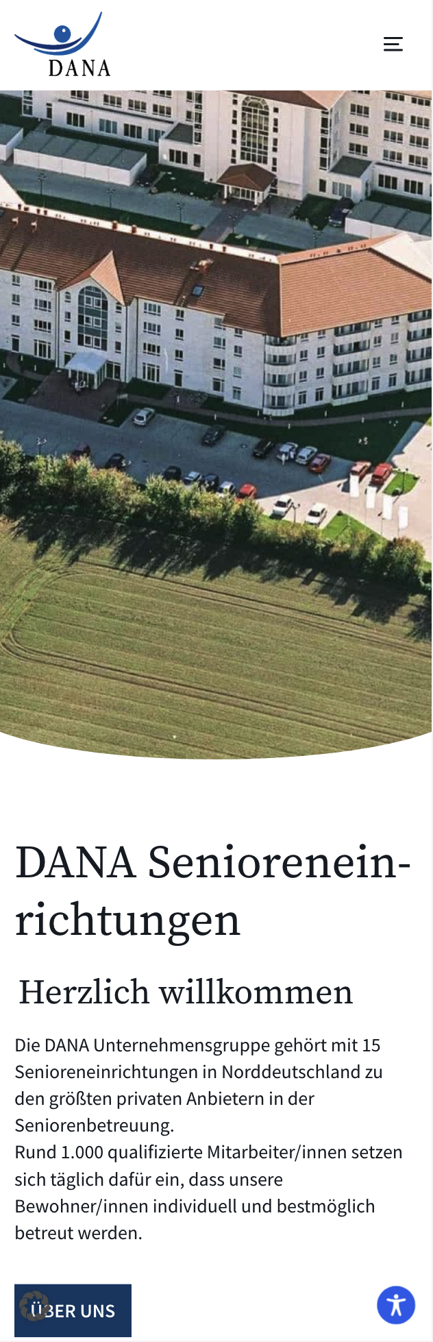 Mobile Ansicht der Website der DANA Senioreneinrichtungen