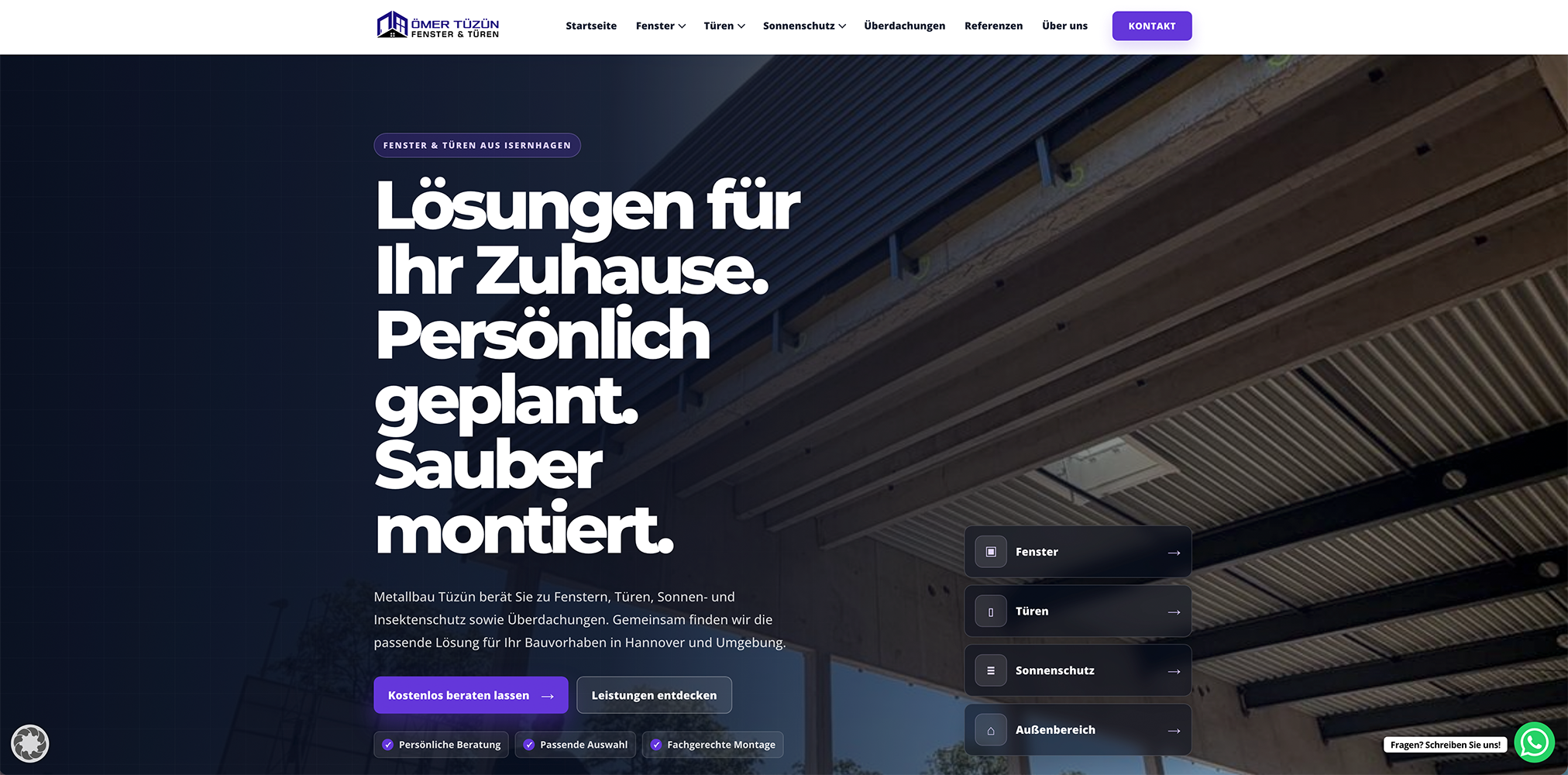 Desktop-Ansicht der Website von Metallbau Tüzün