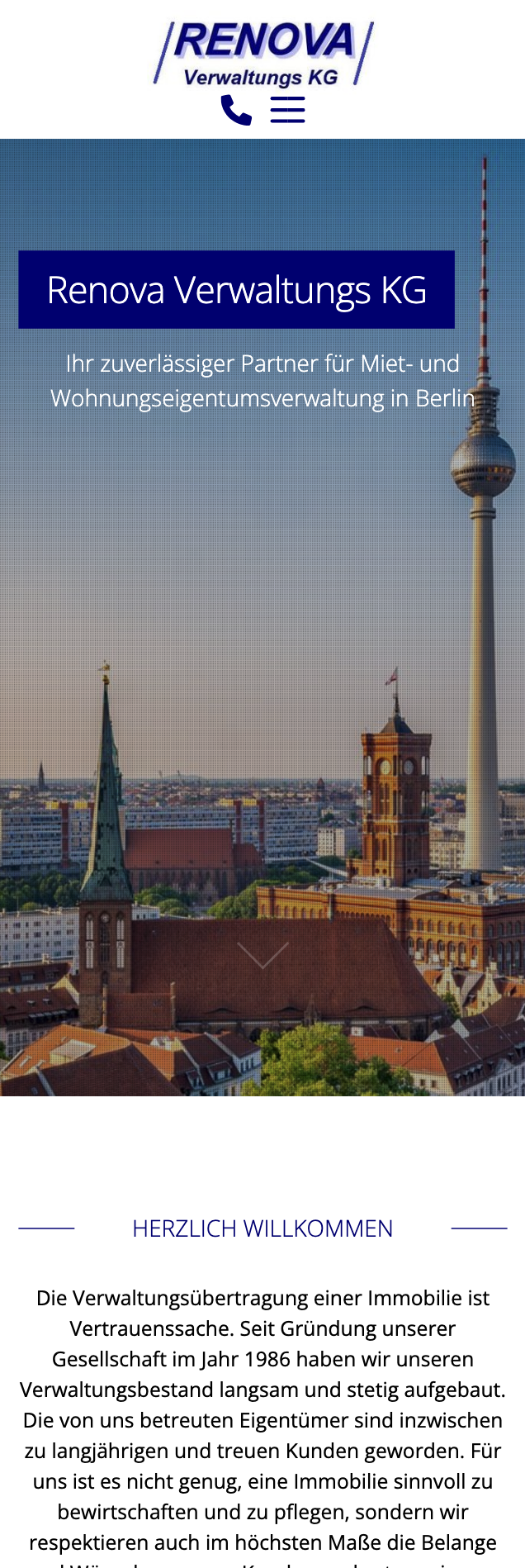 Mobile Ansicht der Website der Renova Verwaltungs KG