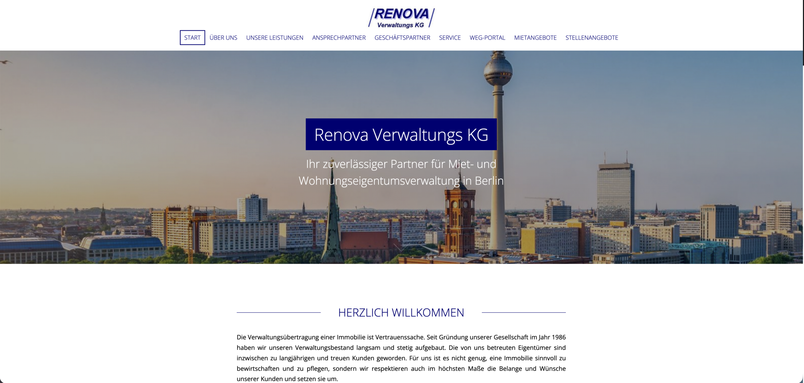 Desktop-Ansicht der Website der Renova Verwaltungs KG
