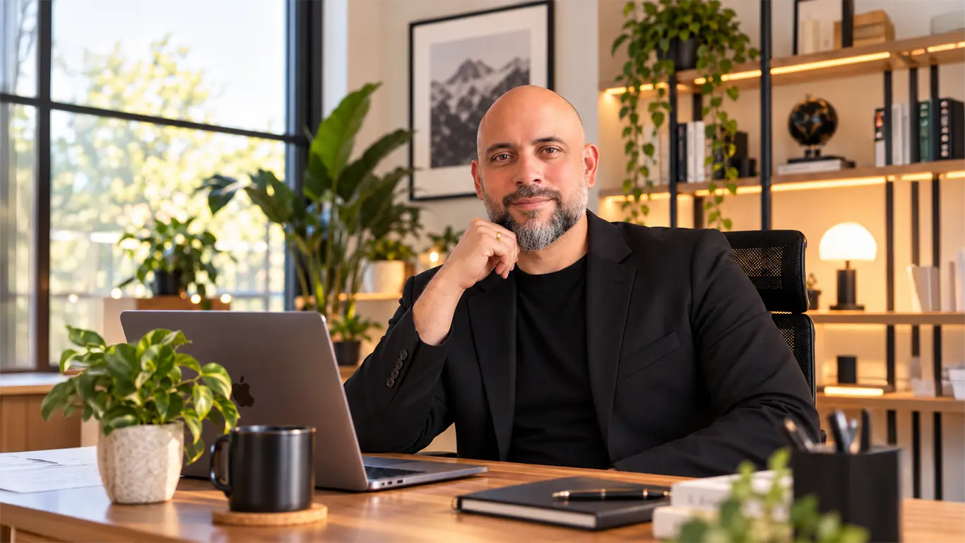 Dragan Demski von der Kreativ-Agentur Demski an seinem Arbeitsplatz