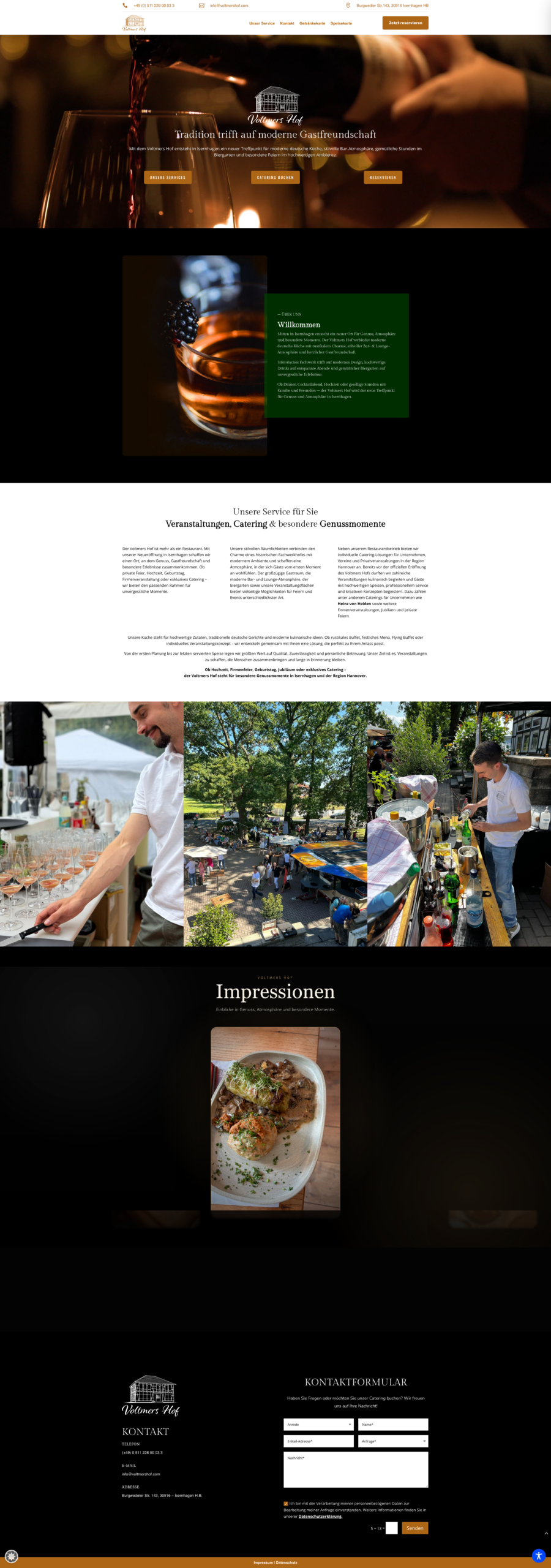 Originalansicht der Voltmers-Hof-Website mit Navigation, Bildbereich und Informationen zum Restaurant
